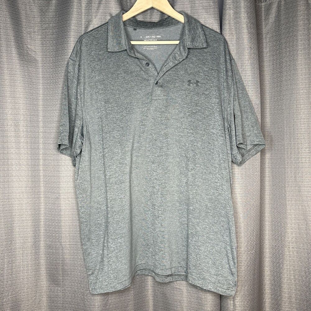 Under Armour Mens XXL Gray Short Sleeve Golf Polo Shirt Heat Gear